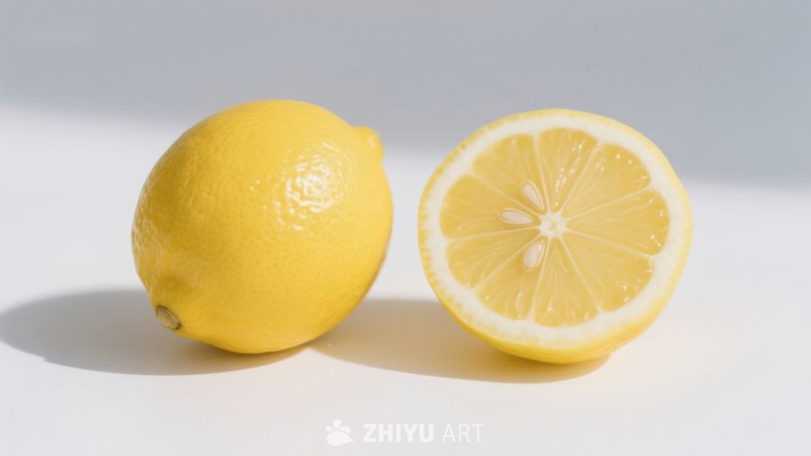 新鲜柠檬：整体与切片对比