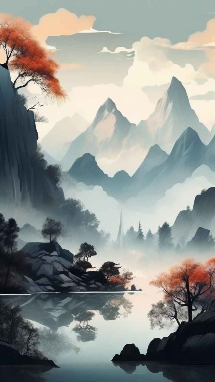 国潮山水插画风景图 9