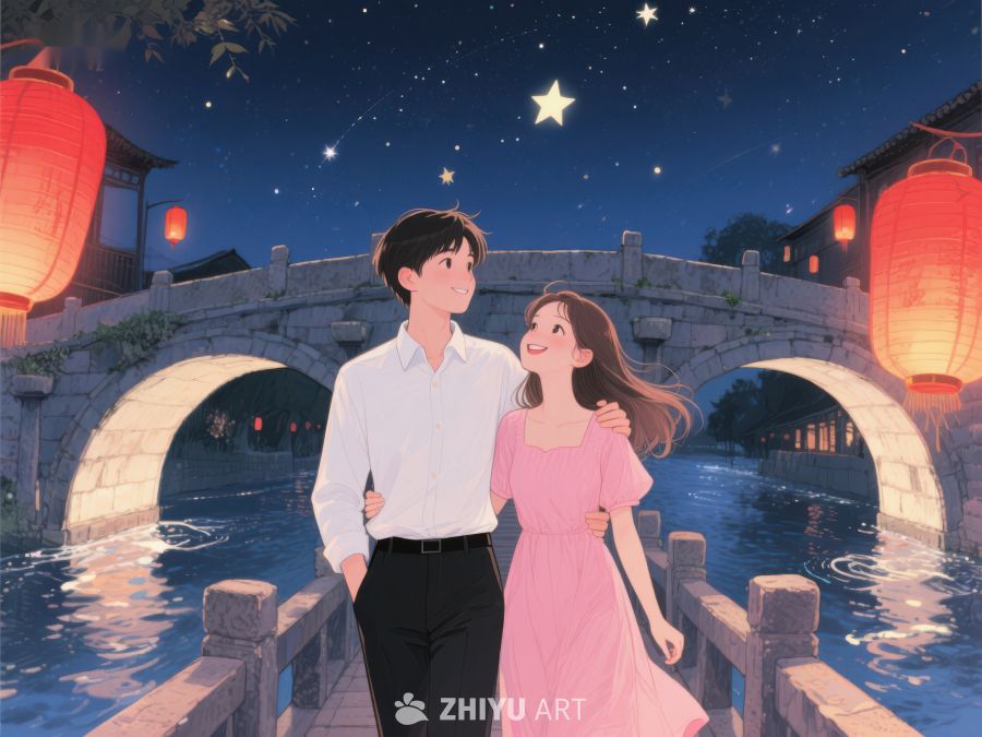 夜色桥畔，情侣相依 995