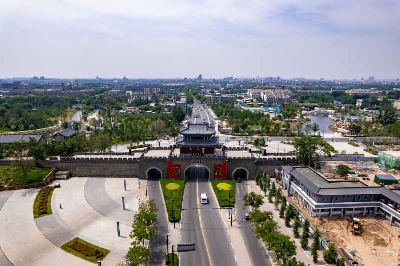 河南开封城市风光地标建筑旅游景区航拍图