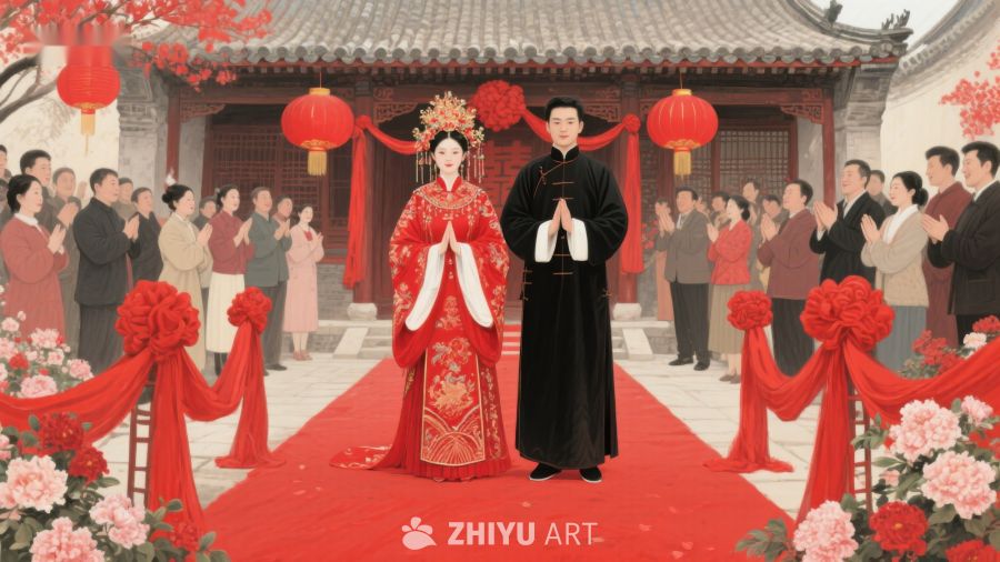 传统婚礼现场，新人身着华丽礼服 42