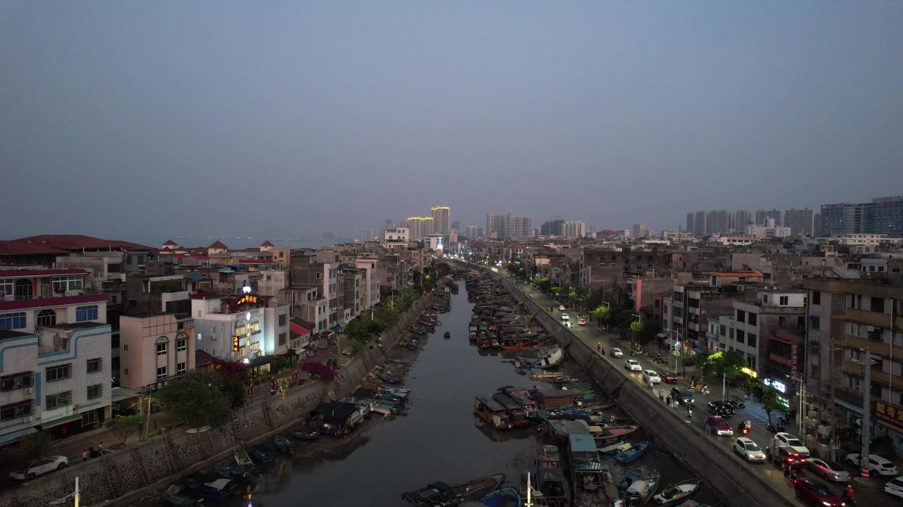 广西北海城市风光大海海洋渔船航拍 