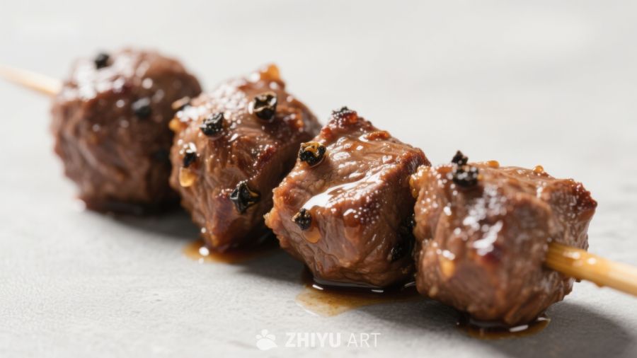 串烧牛肉粒，点缀香料