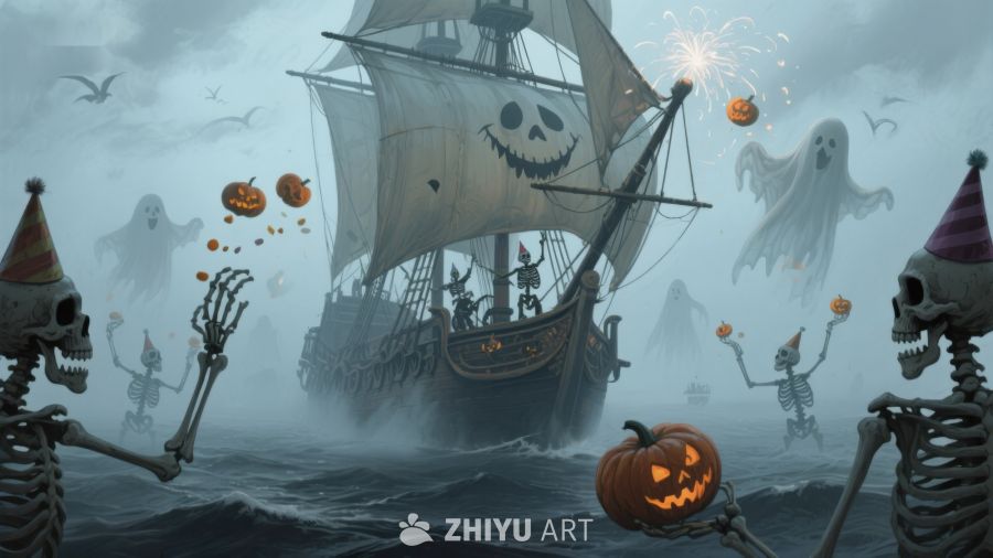 万圣节骷髅海盗船海上狂欢
