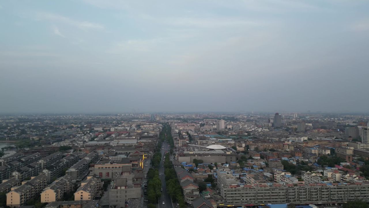 河南开封城市风光夜幕降临航拍