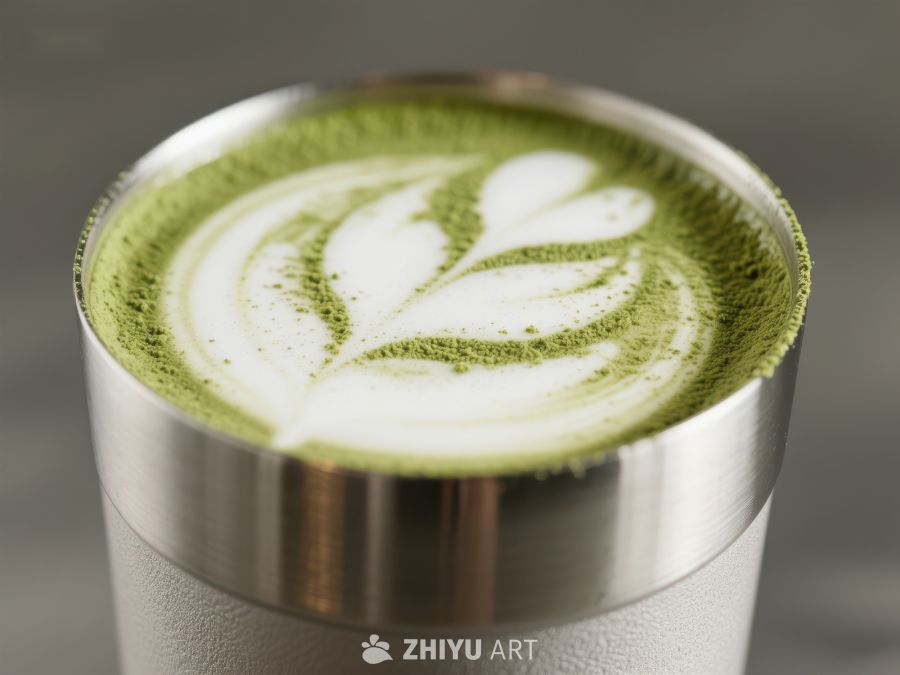 抹茶拿铁艺术，心形拉花设计