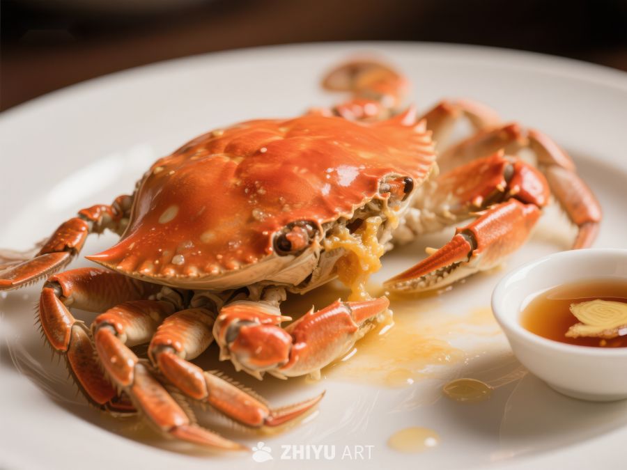蒸蟹配蘸料，美味海鲜佳肴 1159
