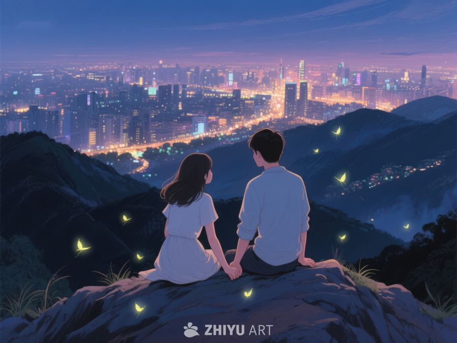 夜景山巅情侣共赏萤火 1022