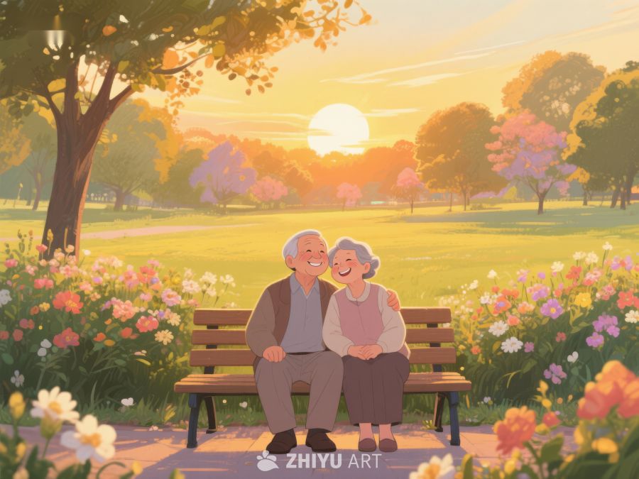 夕阳下公园里的温馨时光 874