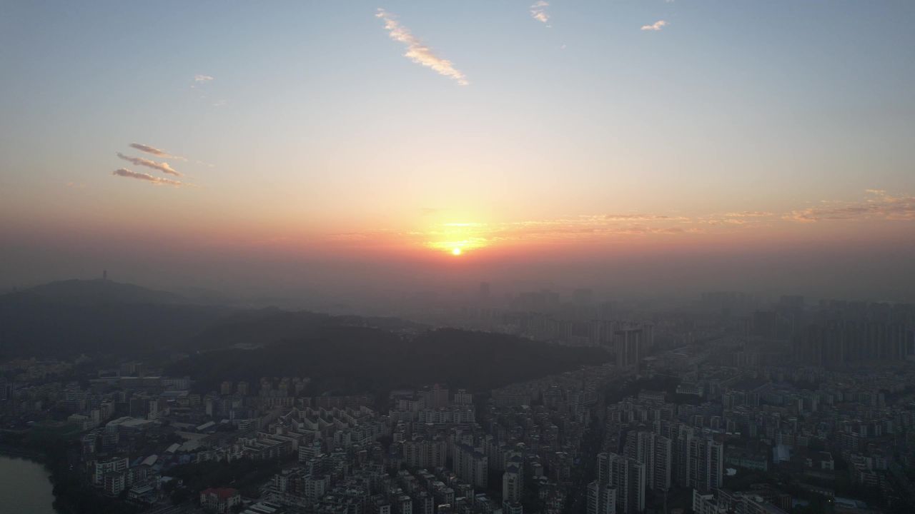 广东江门城市日出彩霞航拍