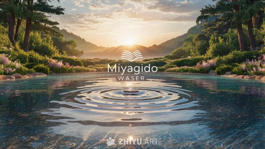 水面上漂浮着Miyagido Wasser的标志，