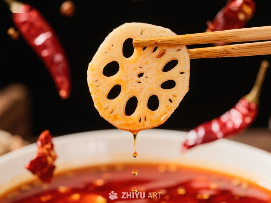 莲藕片蘸辣汤，热辣美味 359