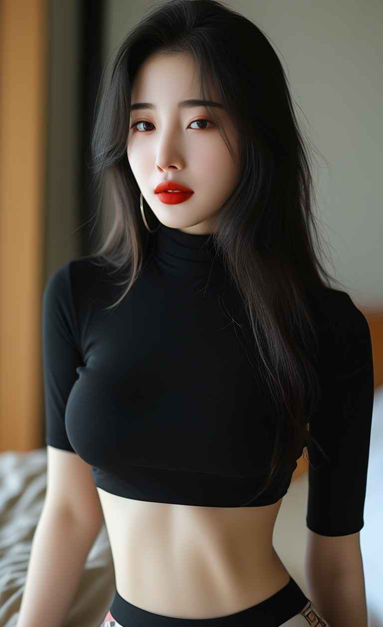 黑色衣服紧身穿搭美女长头发，成熟女性 1