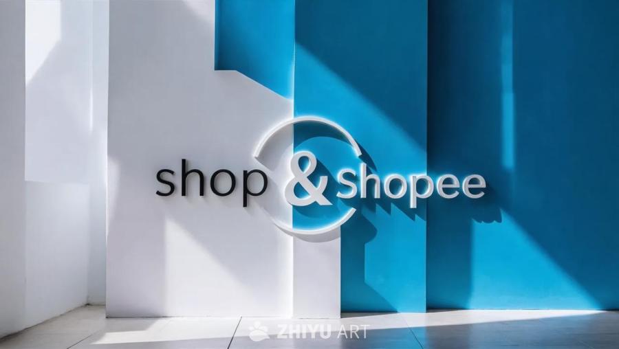 白色背景上呈现一个极简主义风格的“shop & S