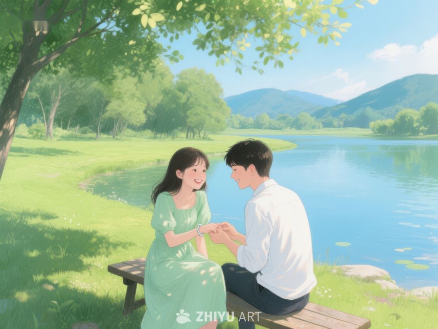 湖畔树荫下的情侣互动 286