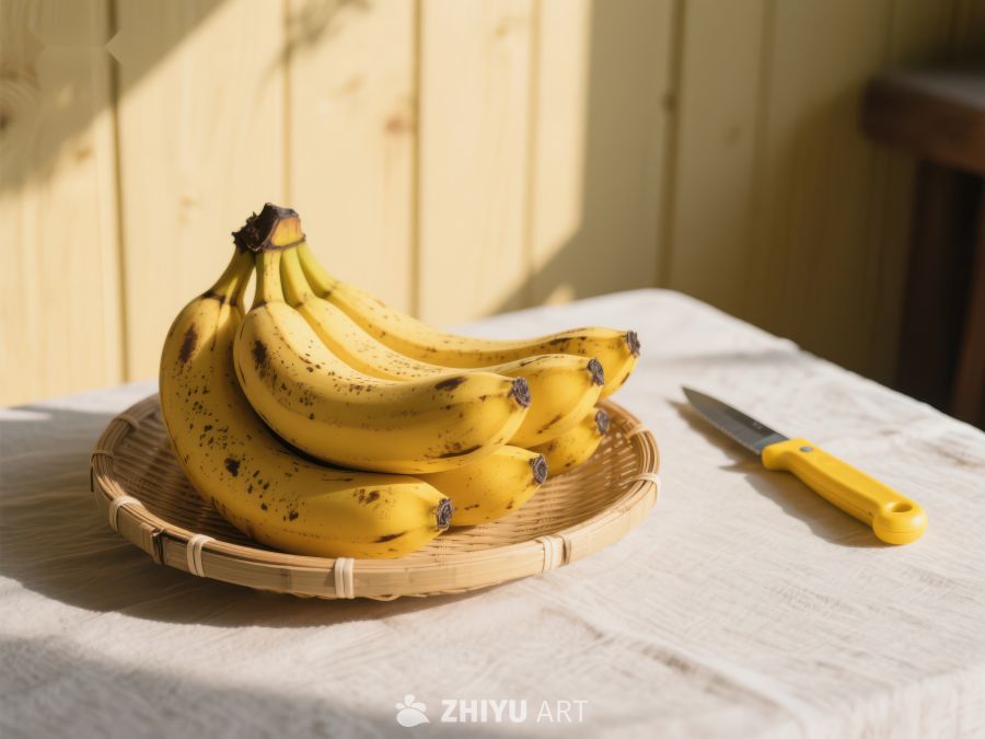 竹篮中的香蕉与黄色刀具 710