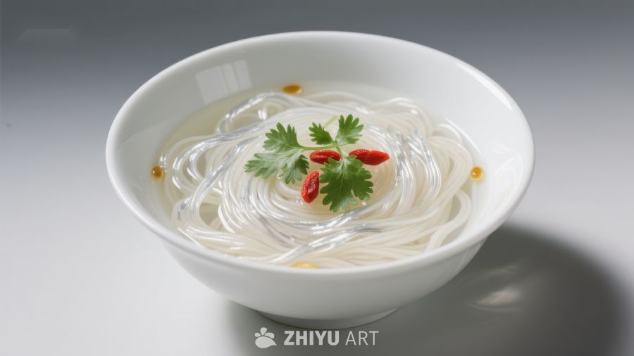 清汤粉丝配香菜红椒