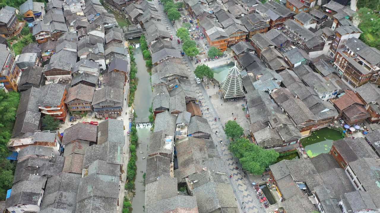 黔东南黎平肇兴侗寨航拍贵州风光吊脚楼