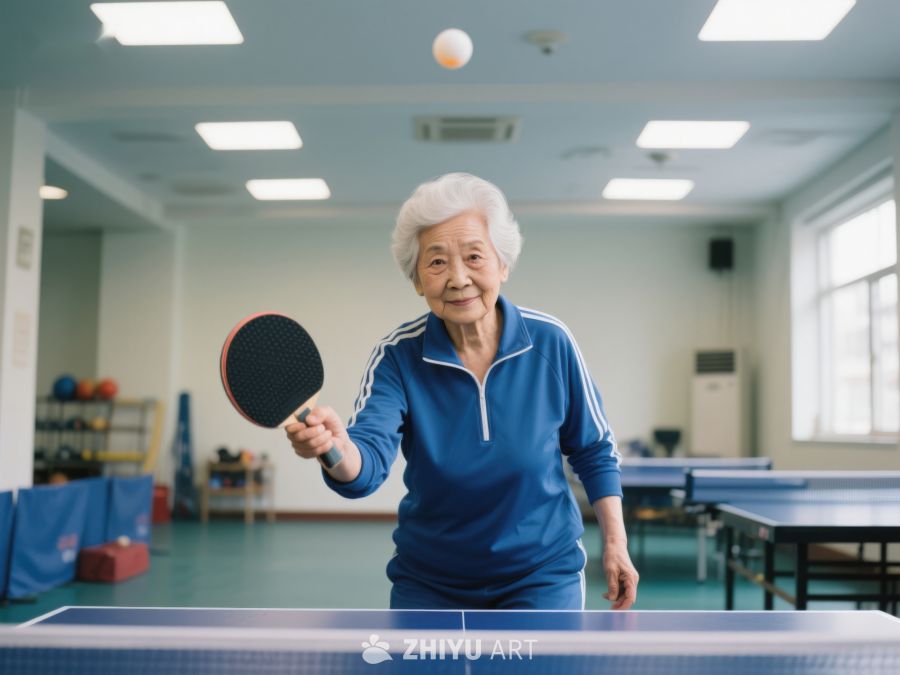 老年女性室内打乒乓球 264