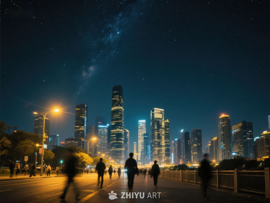 夜幕下的城市天际线与星空 482