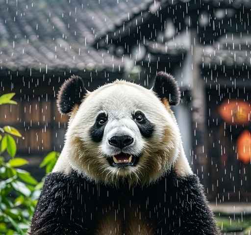 雨中的熊猫