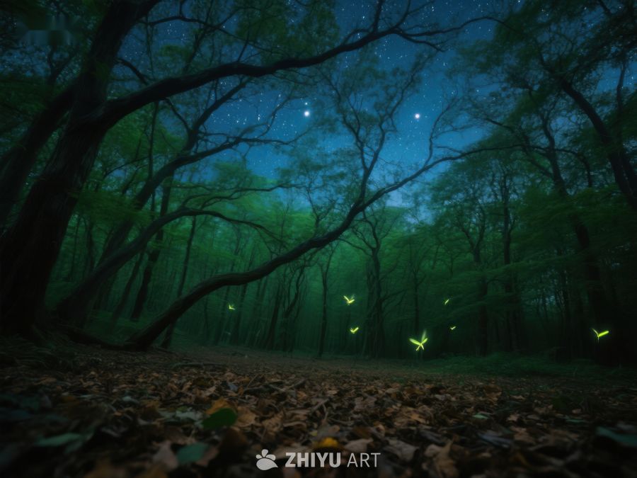 夜幕森林，萤火虫闪烁 472
