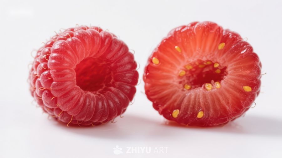 新鲜草莓与覆盆子对比特写