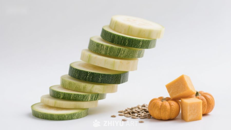 切片黄瓜与南瓜籽的静物组合