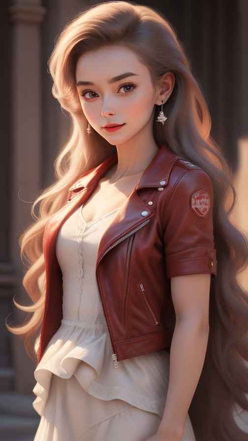 红色皮衣大美女