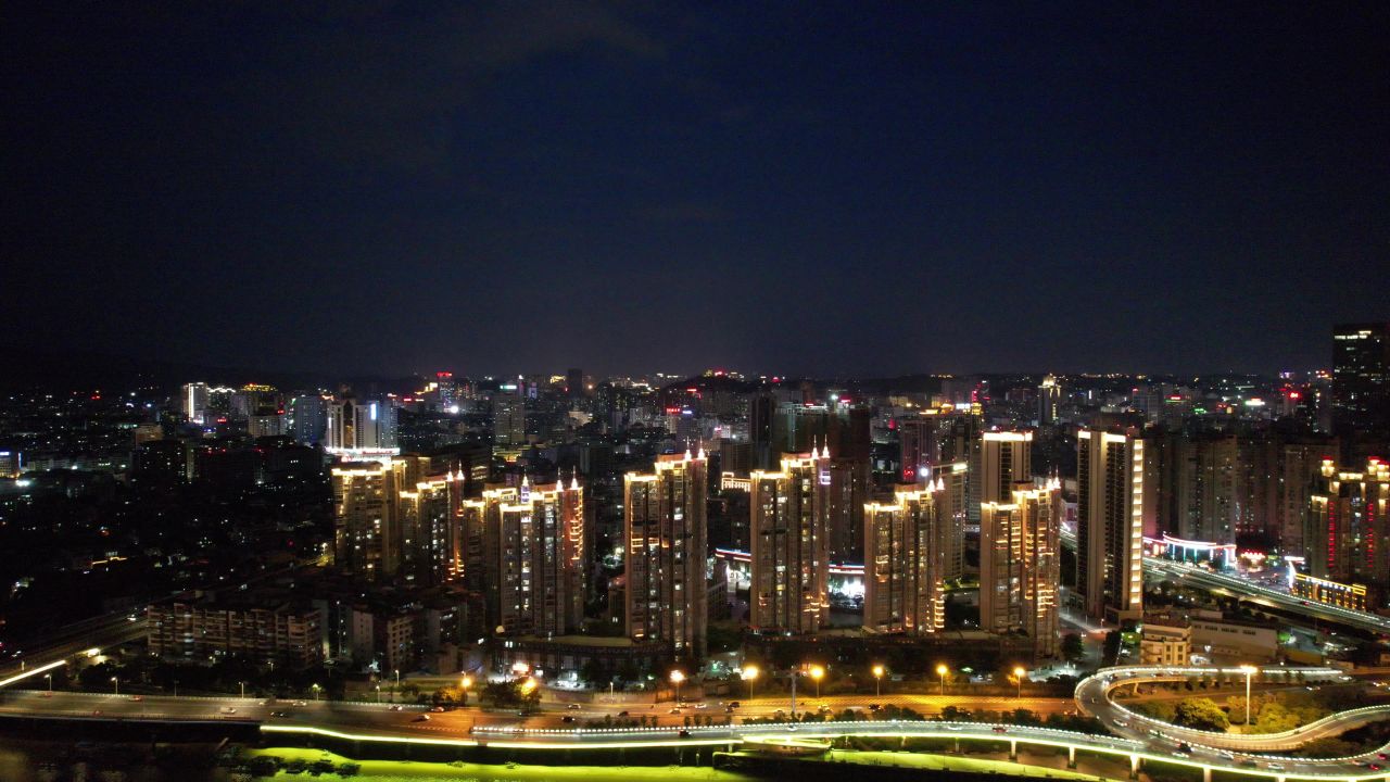 福建泉州城市夜景灯光交通航拍晋江 