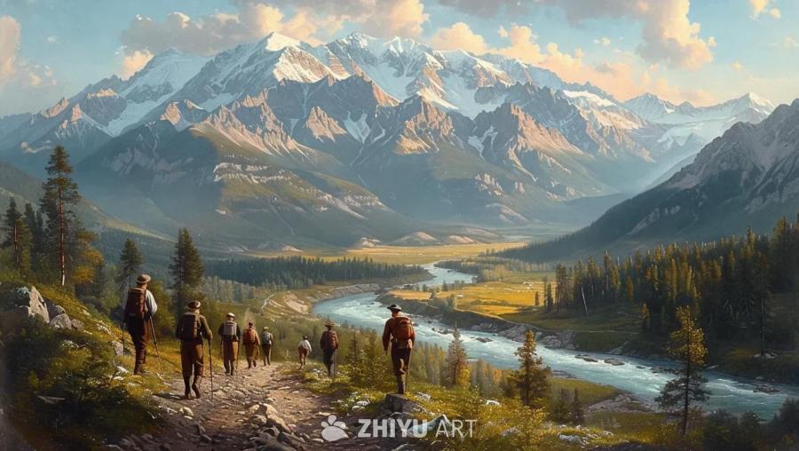 乌拉尔山脉的壮丽全景，伴随着勇敢的登山者穿越崎岖地