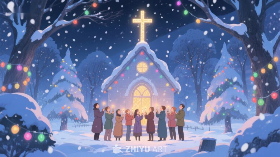 冬夜教堂前的集体祈祷 48