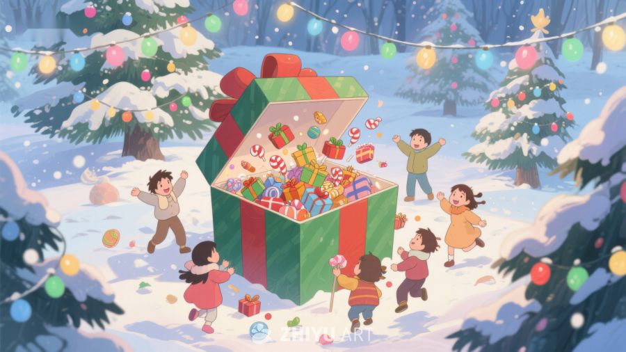 雪地中的圣诞礼物盒 360