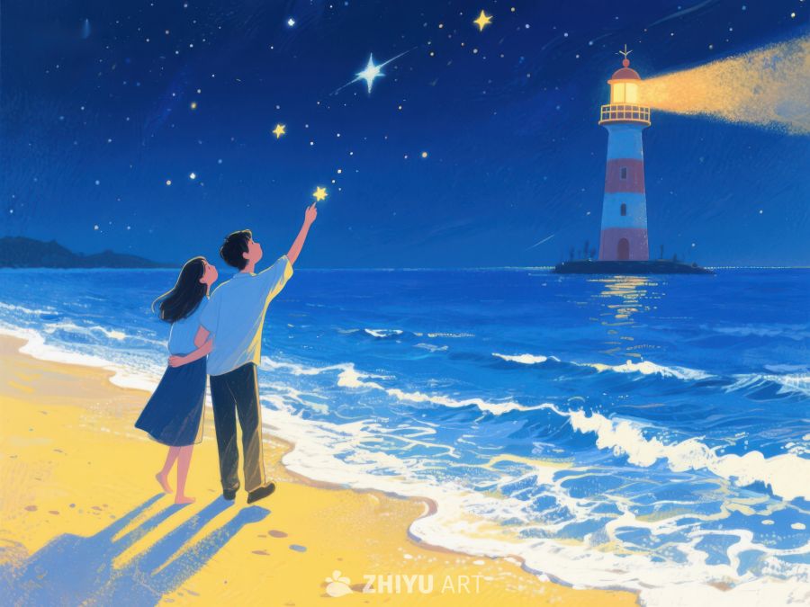海边夜景：情侣仰望星空 245