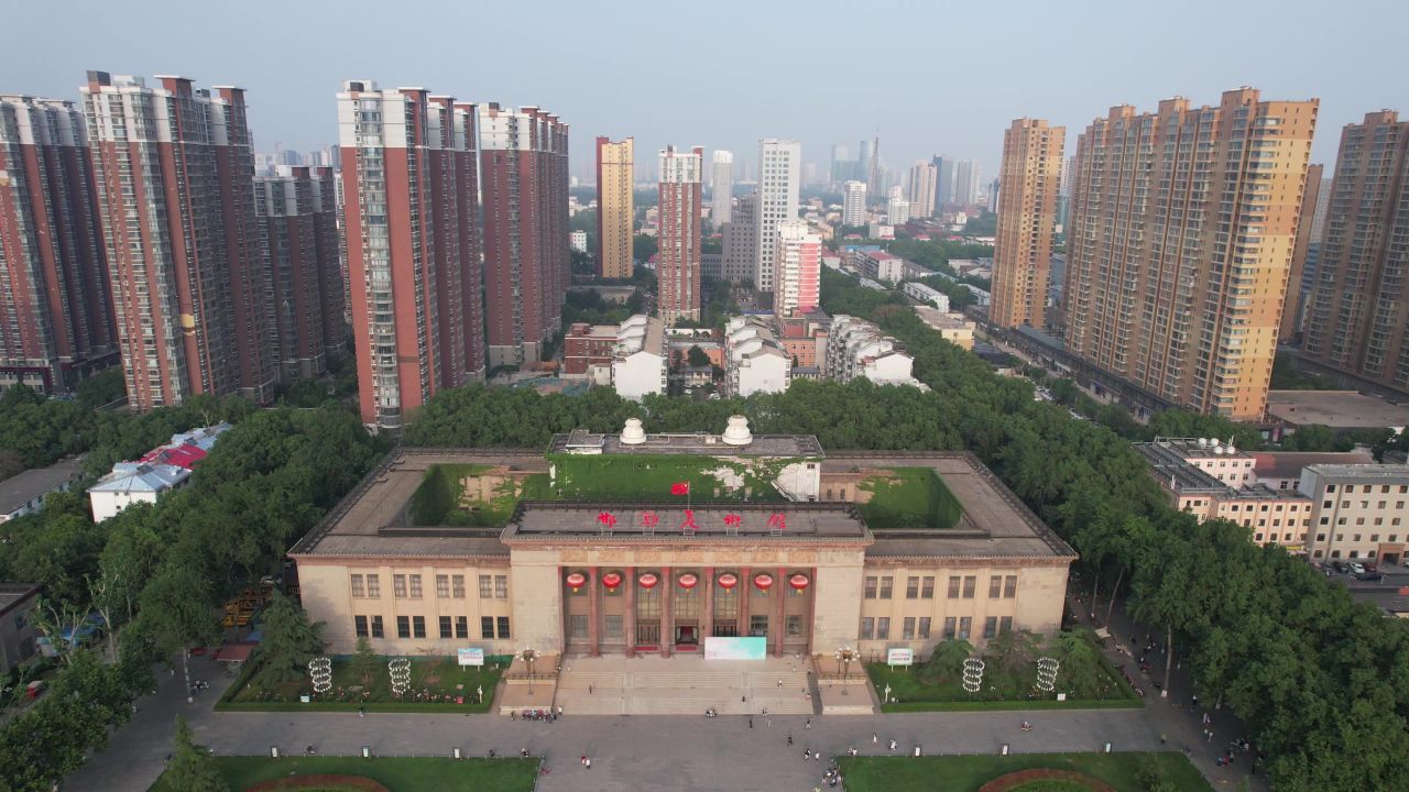 航拍河北邯郸美术馆地标建筑