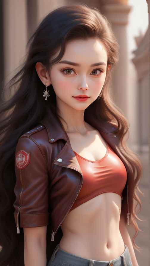 红色皮衣大美女