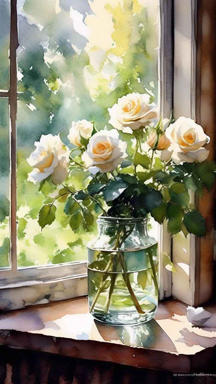 窗台上的白色玫瑰 21