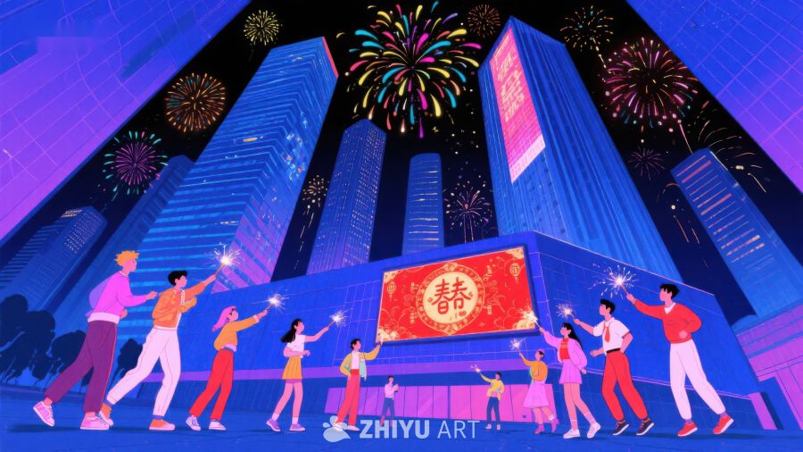 城市夜景中的人群庆祝活动 15