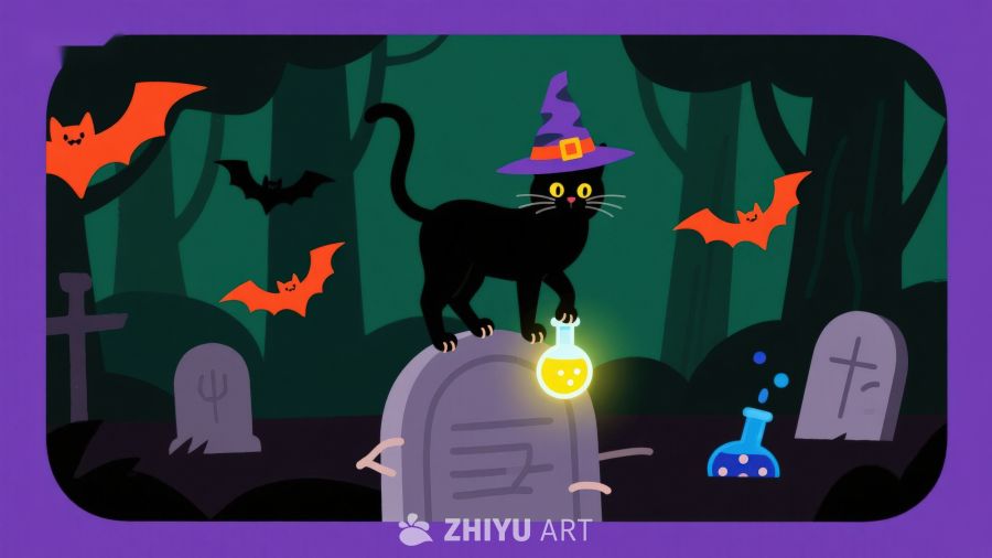 万圣夜墓地黑猫