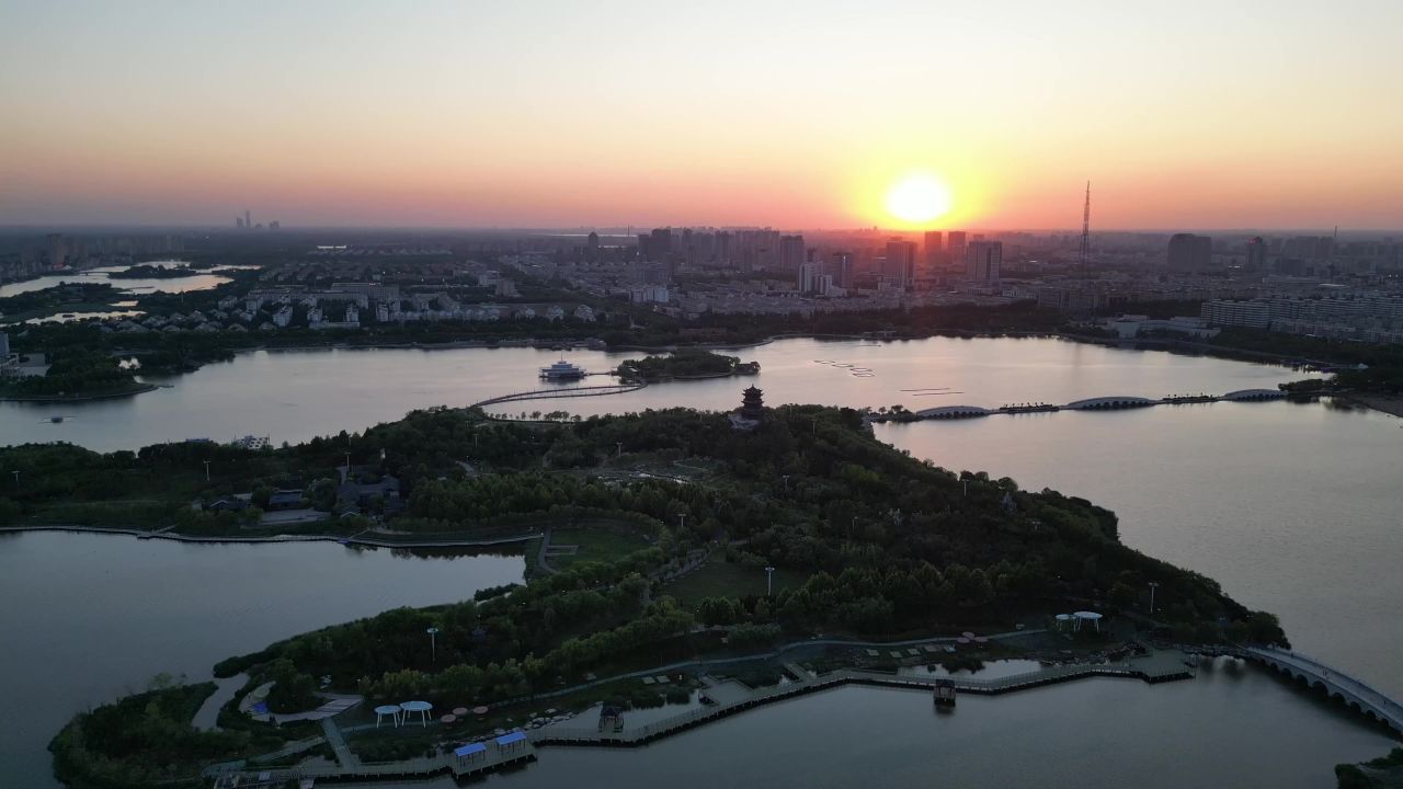  山东东营清风湖公园航拍