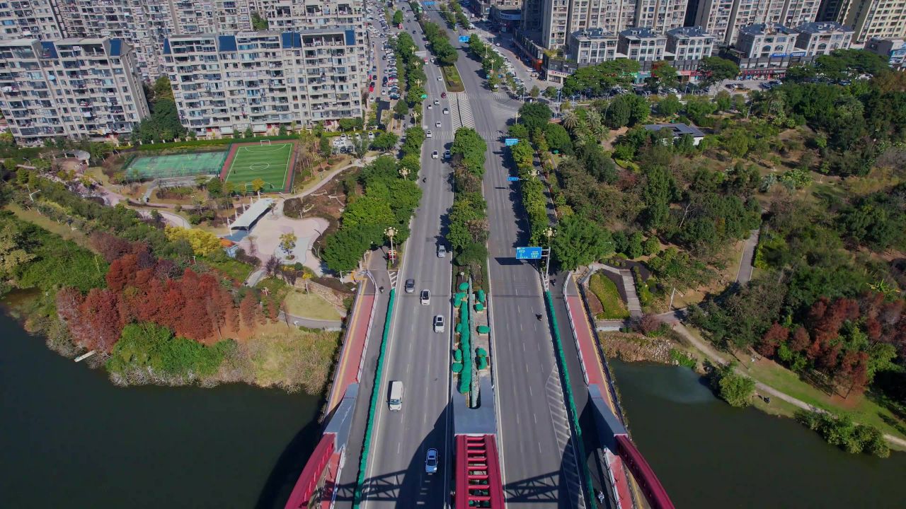 航拍宁德福宁汇绿桥景观