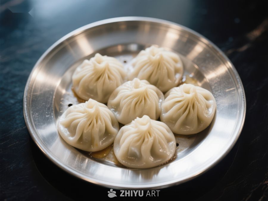 金属盘上的蒸饺 499