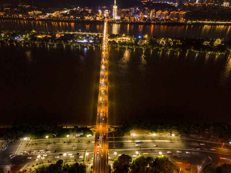 湖南长沙城市夜景灯光交通航拍摄影图 