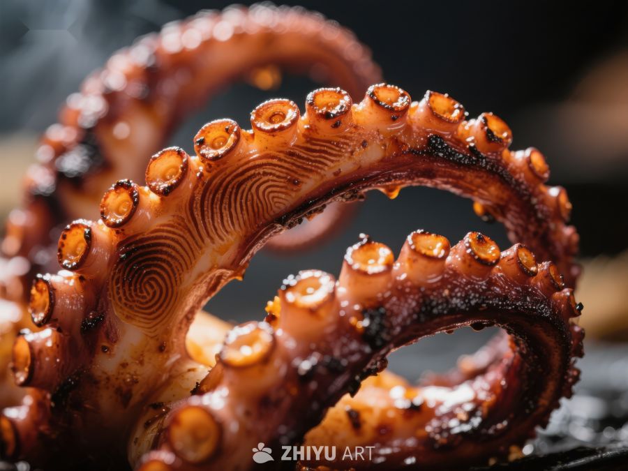 烤制章鱼触手特写