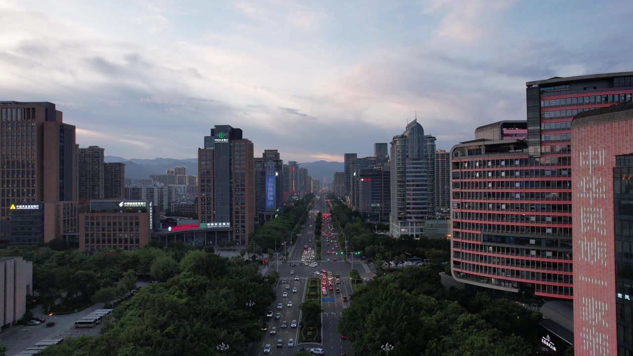 福建龙岩城市夜景灯光航拍