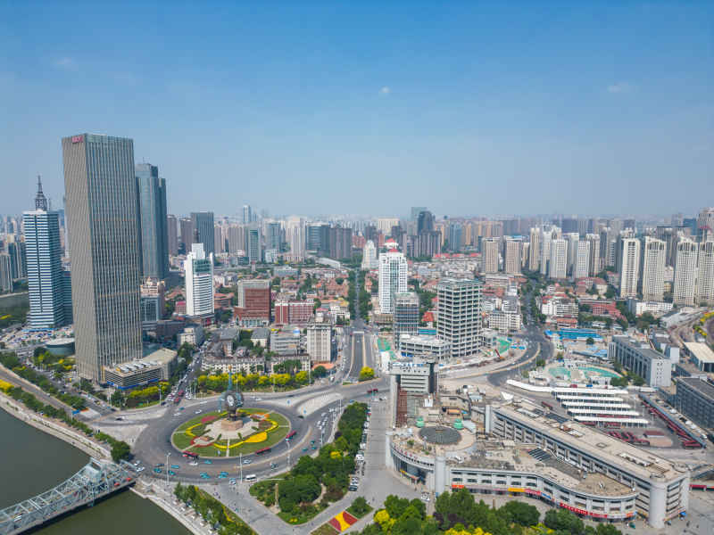 航拍天津城市交通大道