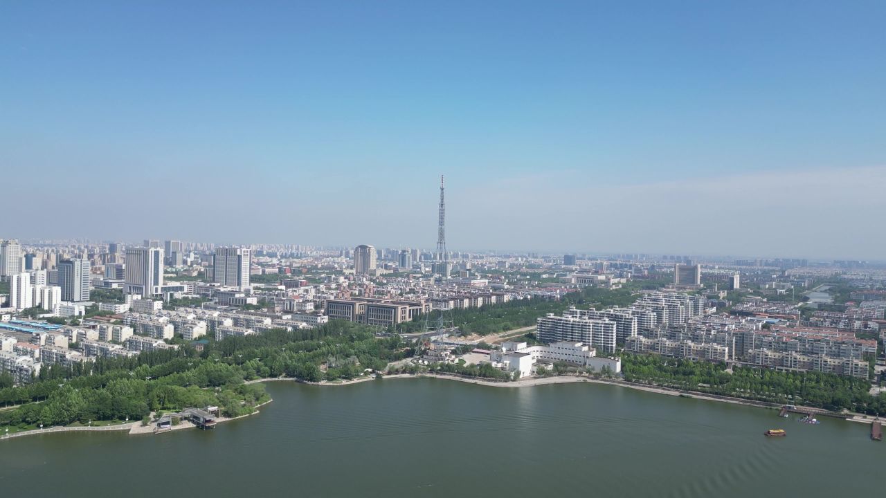 航拍山东东营城市建设东营风光