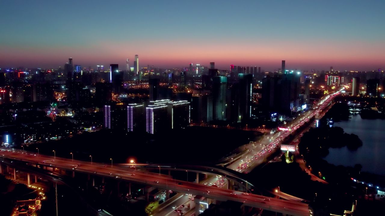长沙城市夜景航拍视频