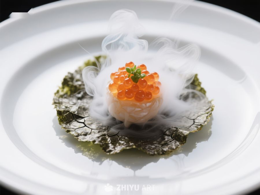 烟雾缭绕的精致鱼子酱料理 1314