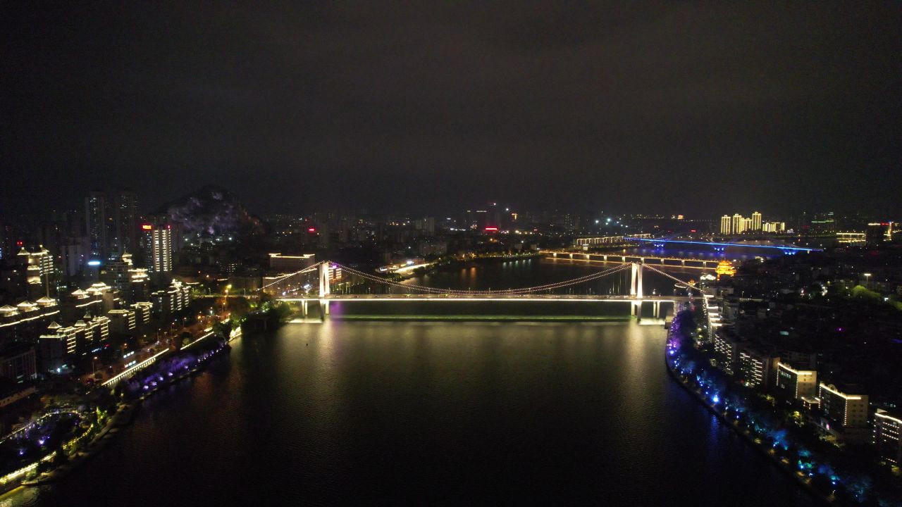 广西柳州柳江桥梁交通夜景灯光